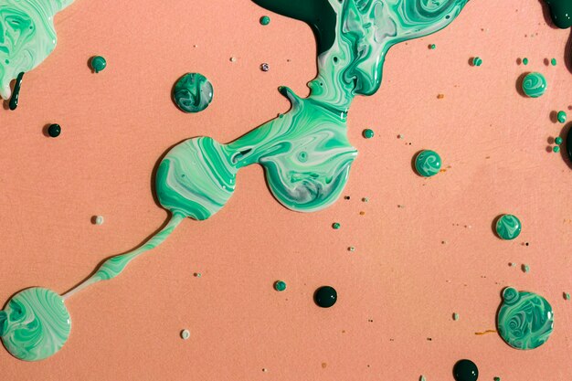 Flat lay abstract background with green paint