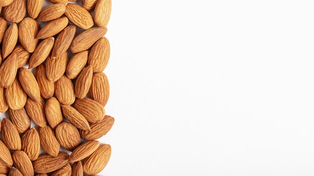 Flat lay of almonds with copy space