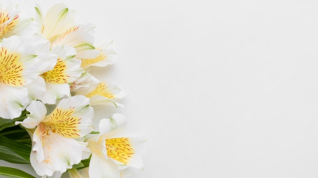 Flat lay alstroemeria bouquet with copy-space