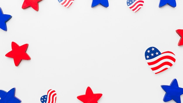 Free photo flat lay of american flags and stars