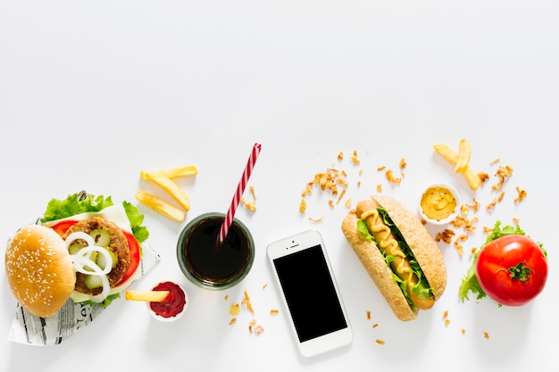 Free photo flat lay american food concept with copyspace