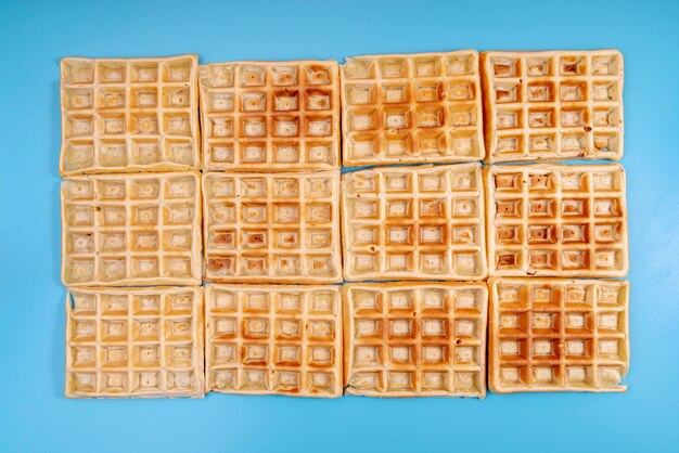 Flat lay of arranged waffles