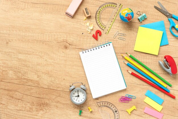 Flat lay arrangement of back to school still life elements