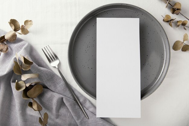 Flat lay arrangement of beautiful tableware on the table