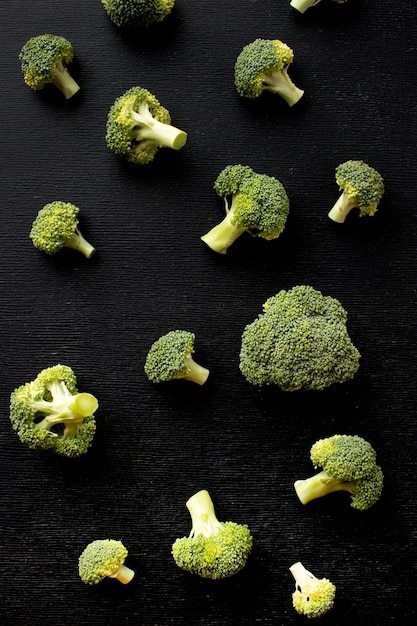 Flat lay arrangement of delicious fresh broccoli