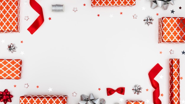 Free photo flat lay arrangement of festive wrapped presents