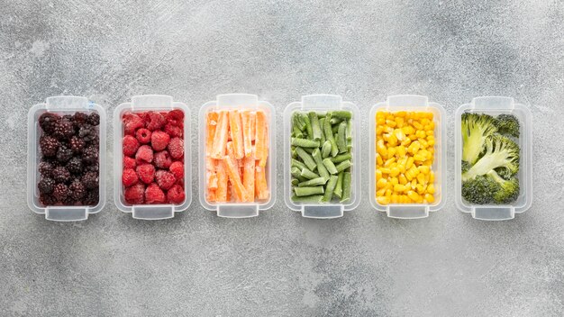 Flat lay arrangement of frozen food