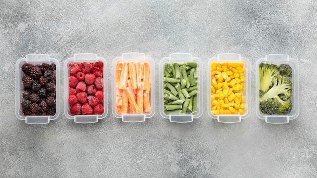 Flat lay arrangement of frozen food