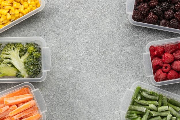 Flat lay arrangement of frozen food