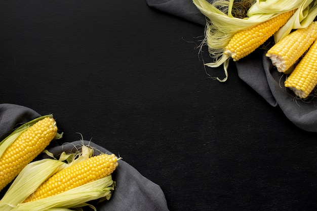 Бесплатное фото Плоская композиция из вкусной кукурузы с копией пространства