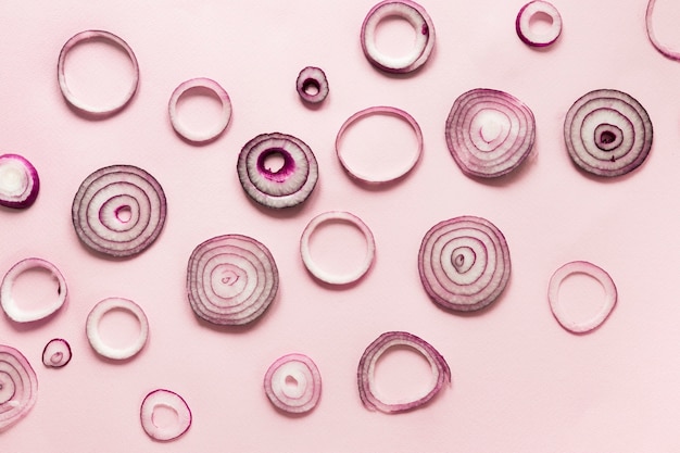 Flat lay arrangement of onion rings