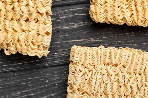 Flat lay arrangement of uncooked noodles