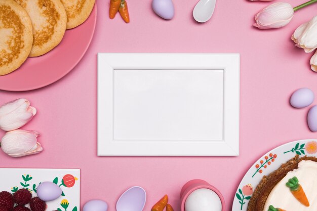 flat lay arrangement with delicious easter food