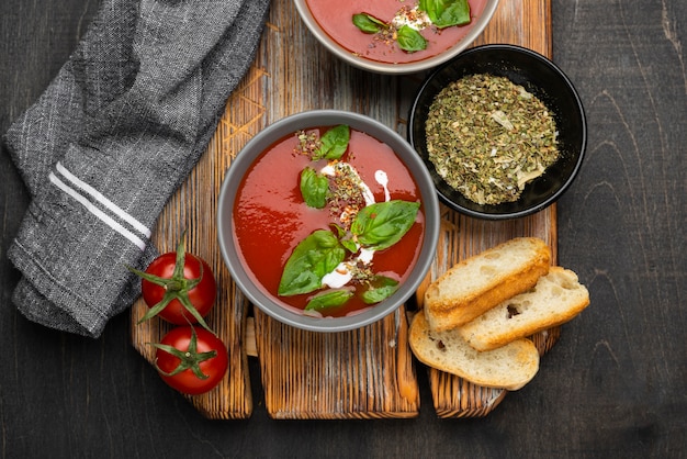 Flat lay arrangement with delicious local food meal