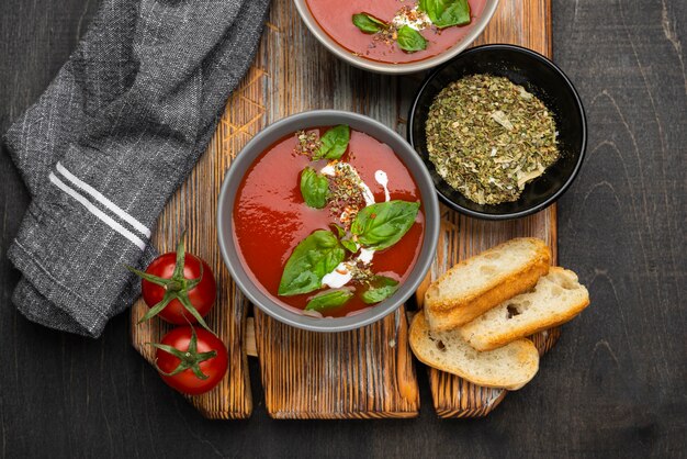 Flat lay arrangement with delicious local food meal