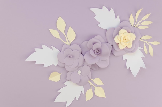 Free photo flat lay arrangement with spring paper flowers
