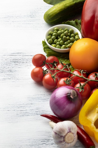 Flat lay arrangement with vegetables