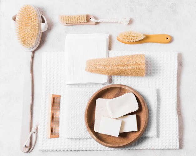 Flat lay arrangement of zero waste products