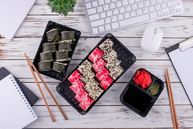 Flat lay asian food arrangement