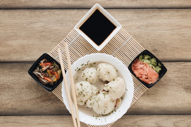 Flat lay asian food composition