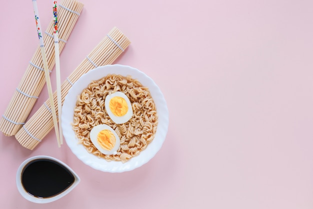 Flat lay asian food composition