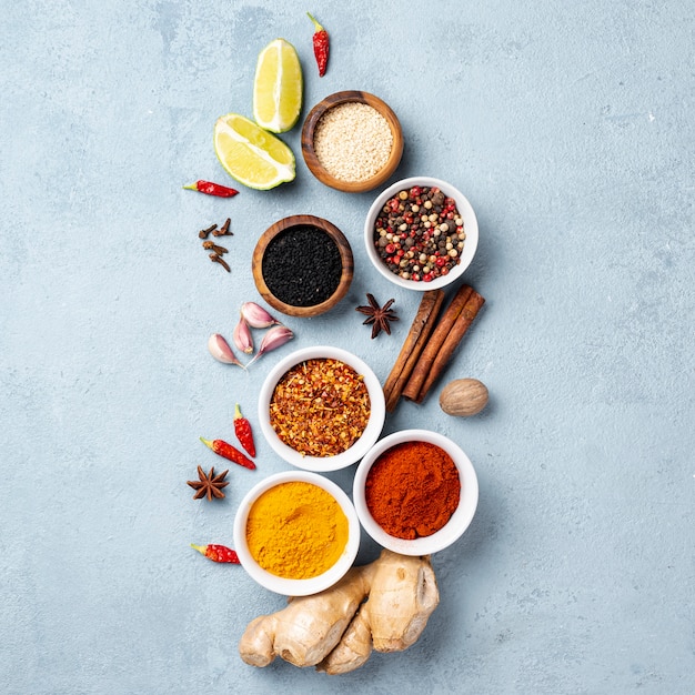 Flat lay asian food ingredients arrangement