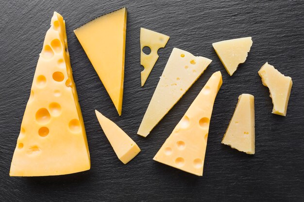 Flat lay assortent of emmental cheese