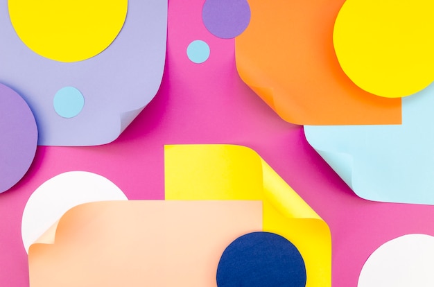 Flat lay of assortment of colorful paper shapes