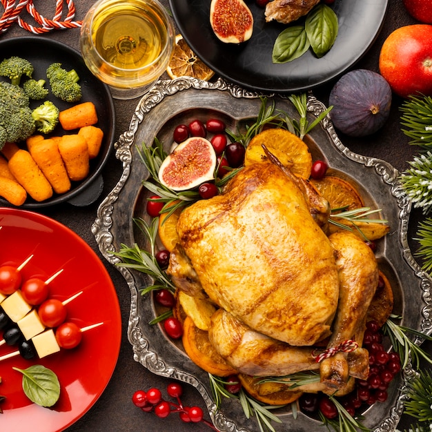 Flat lay assortment of delicious christmas dish