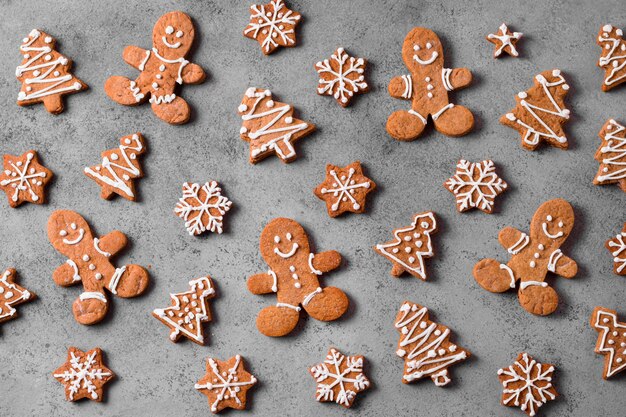 Flat lay of assortment of gingerbread cookies