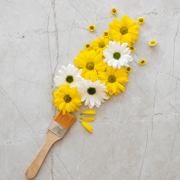 Flat lay assortment of optimism concept with flowers