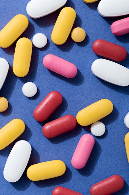 Flat lay of assortment of pills