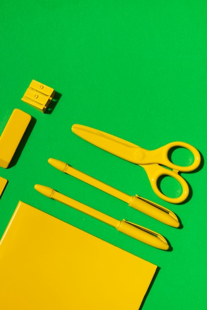 Flat lay of assortment of supplies in one color