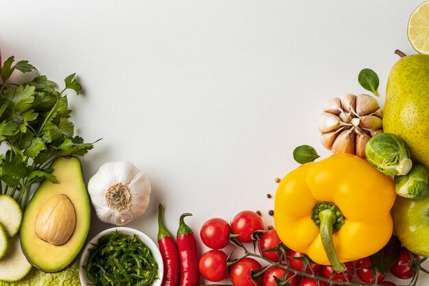 Flat lay of assortment of vegetables with copy space