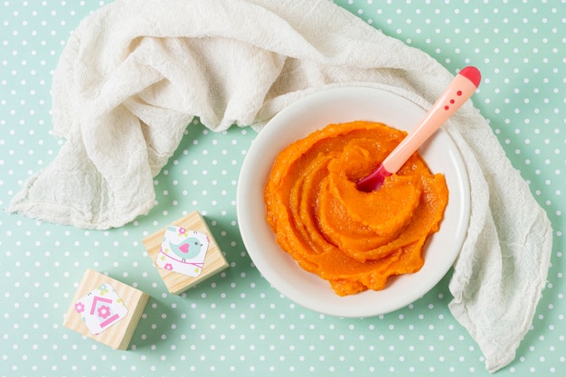 Flat lay assortment with baby food