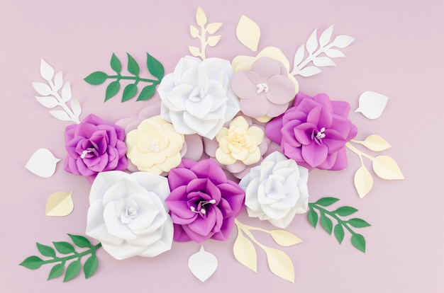Flat lay assortment with beautiful flowers