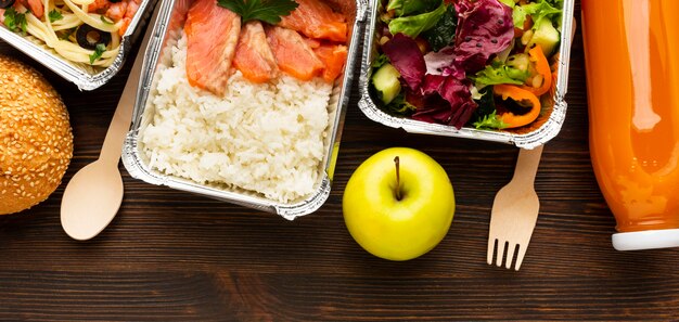 Flat lay assortment with different meals