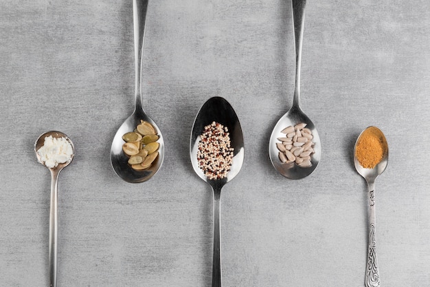 Flat lay assortment with different seeds