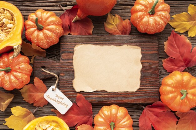 Flat lay assortment with food on wooden background