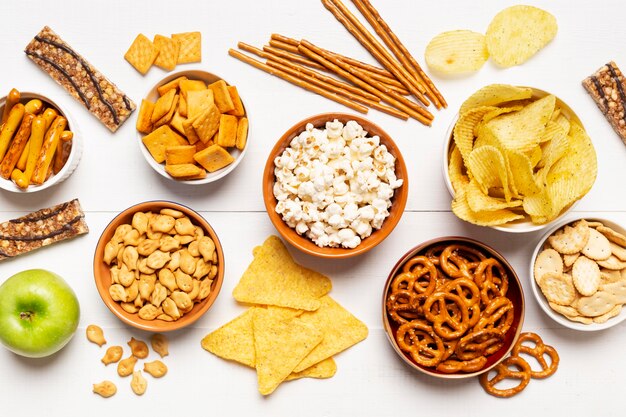 Flat lay assortment with salty fruits