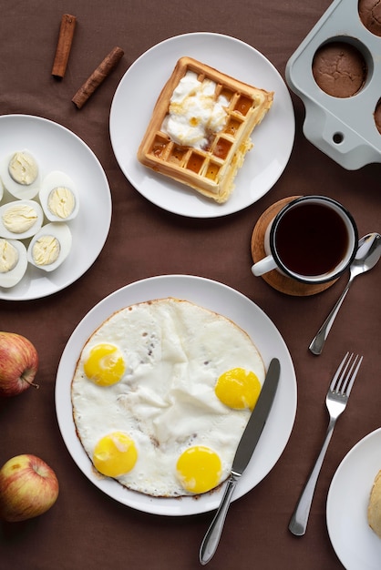 Flat lay assortment with tasty food