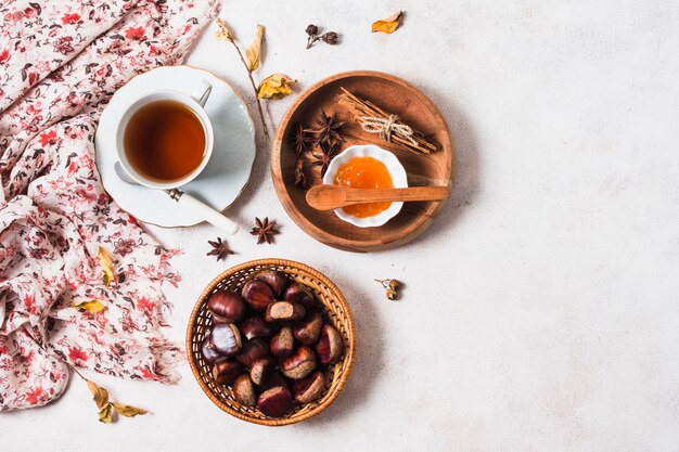 Flat lay autumn arrangement