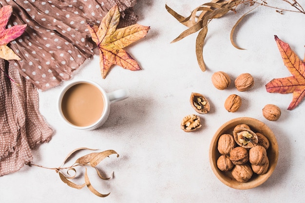 Flat lay autumn composition