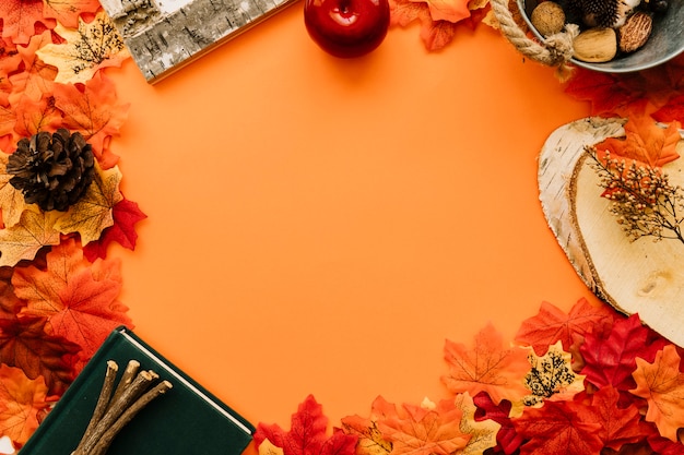 Flat lay of autumn details frame