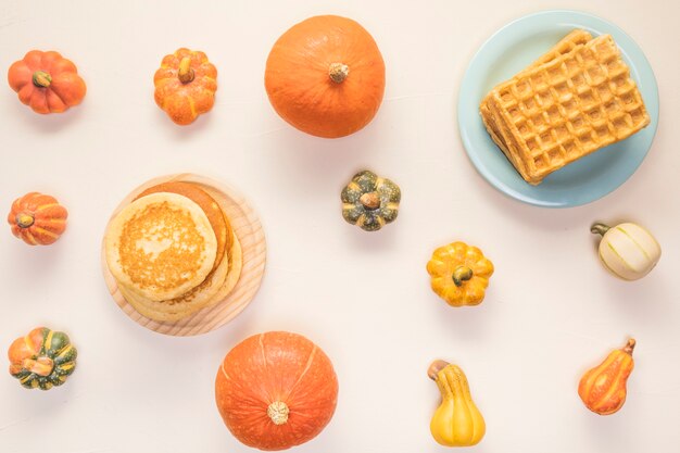 Flat lay autumn food assortment 