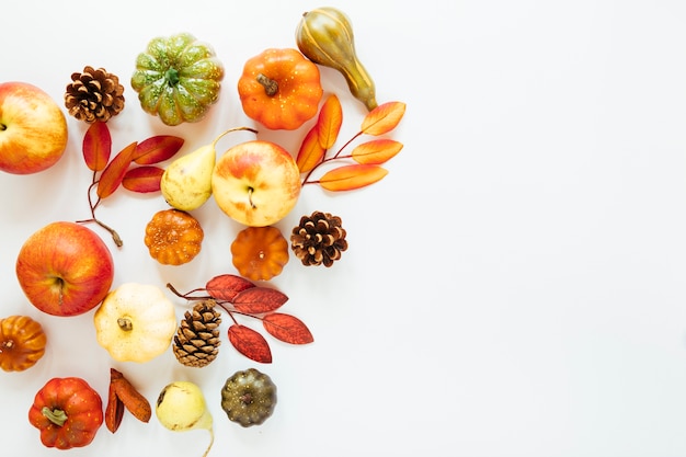 Free photo flat lay autumn food with copy space