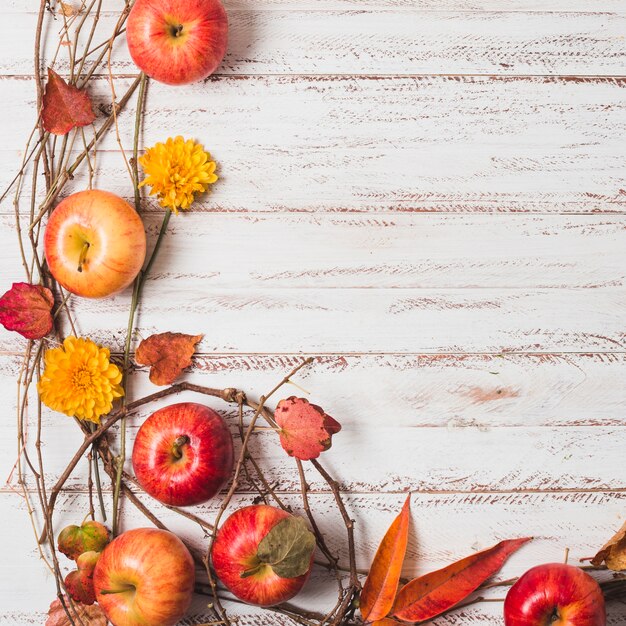 Flat lay autumn frame with copy space