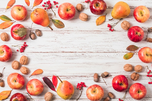 Flat  lay autumn fruit frame