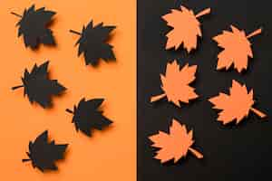 Free photo flat lay autumn leaves arrangement