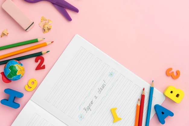 Flat lay back to school still life assortment